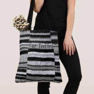 shabby chic knitted black and white stripes tote bag