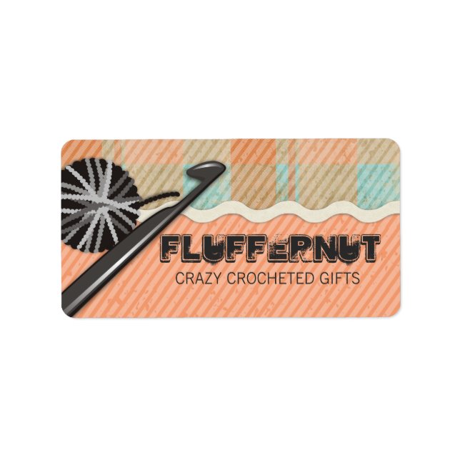 Shabby chic knitting crochet ball of yarn plaid label (Front)