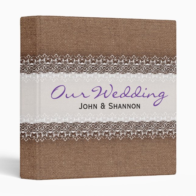 Shabby Chic Lace on Rustic Burlap - Wedding Album Binder (Front/Spine)