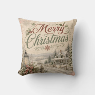 shabby chic landscape christmas pillow