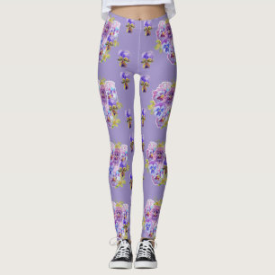 Shabby Chic Lavande Purple Pansy Leggings Floraux