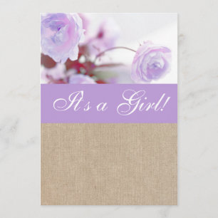 Shabby Chic Lavender Peony Burlap Baby Shower Invitation