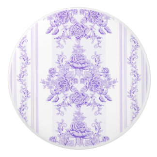 Shabby chic,lavender,toile,pattern,floral,Victoria Ceramic Knob