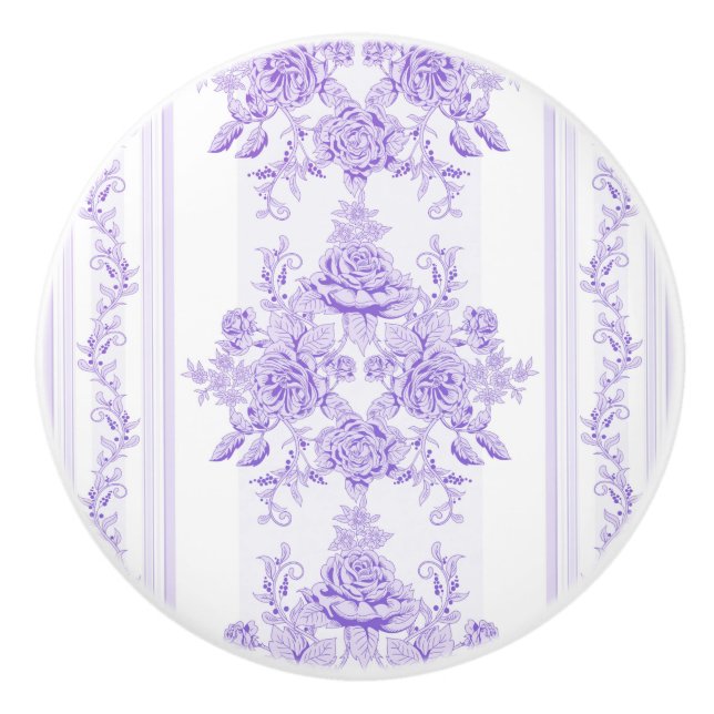 Shabby chic,lavender,toile,pattern,floral,Victoria Ceramic Knob (Front)