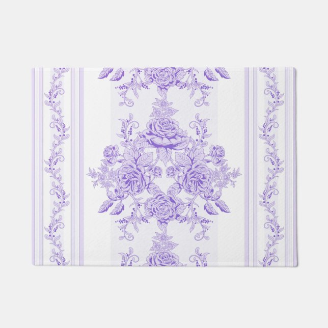 Shabby chic,lavender,toile,pattern,floral,Victoria Doormat (Front)