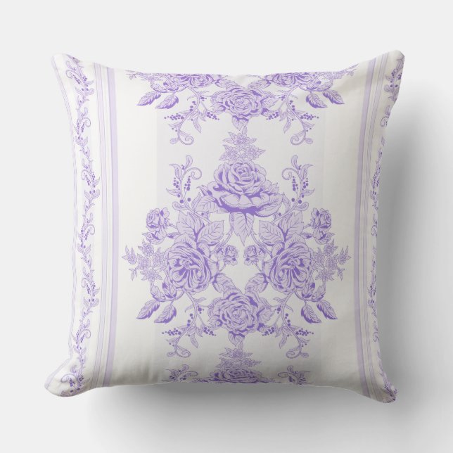 Shabby chic,lavender,toile,pattern,floral,Victoria Outdoor Pillow (Front)