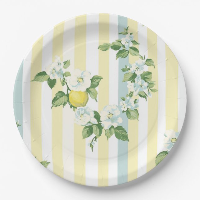 Shabby Chic Lemon Floral Series Design #11 Paper Plate (Front)