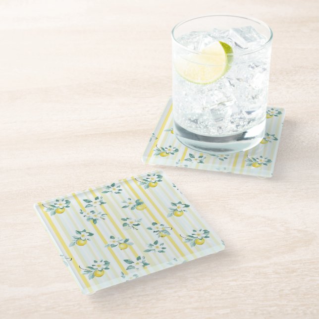 Shabby Chic Lemon Floral Series Design #12 Glass Coaster (Angled)