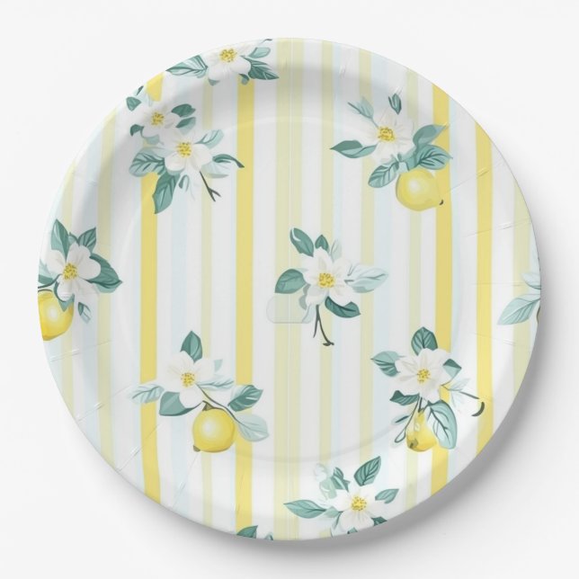 Shabby Chic Lemon Floral Series Design #12 Paper Plate (Front)