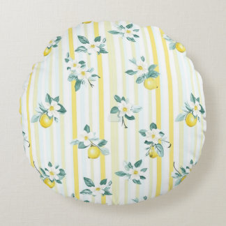 Shabby Chic Lemon Floral Series Design #12 Round Pillow
