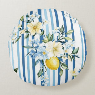 Shabby Chic Lemon Floral Series Design #1 Round Pillow