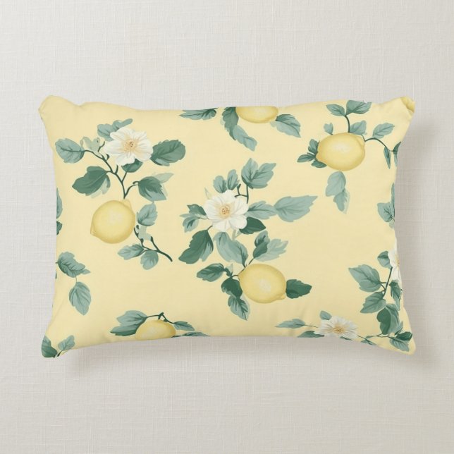 Shabby Chic Lemon Floral Series Design #2 Accent Pillow (Front)