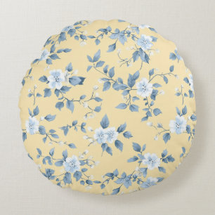 Shabby Chic Lemon Floral Series Design #7 Round Pillow