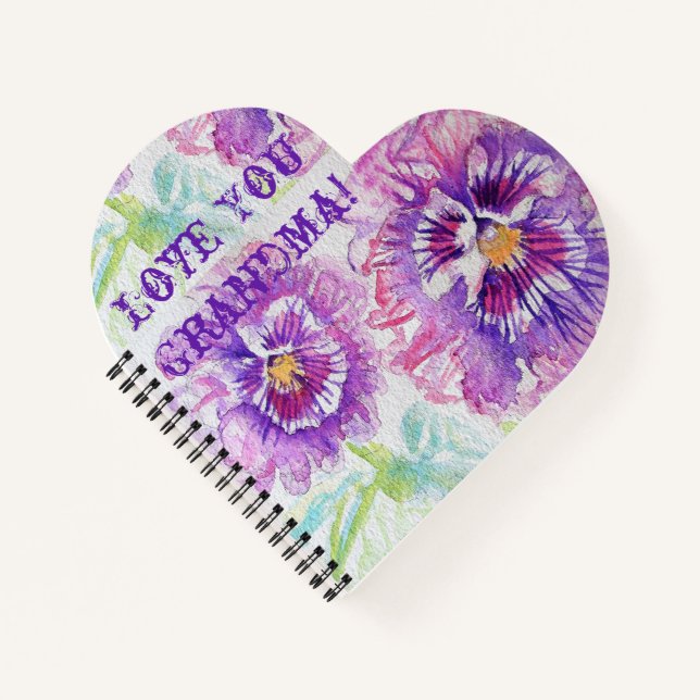 Shabby Chic Love You Grandma Purple Pansy Notebook (Front)