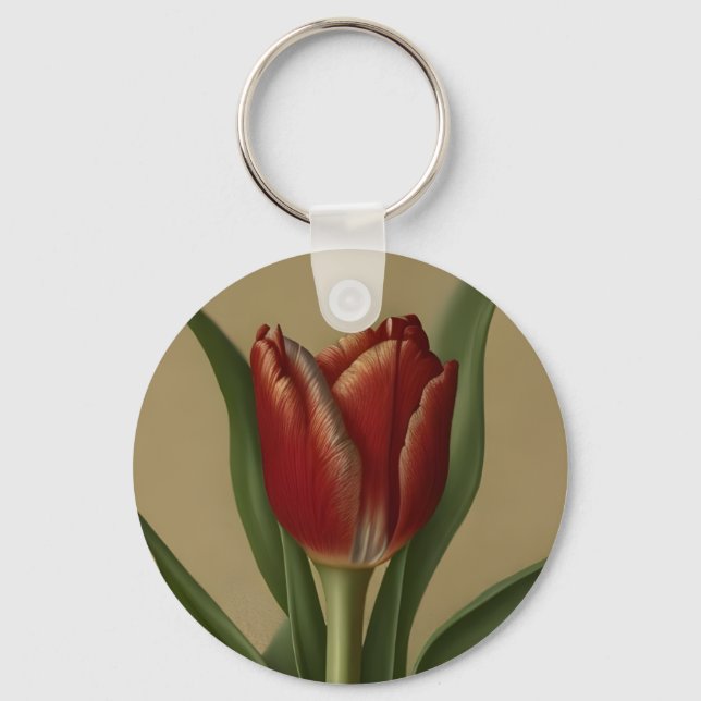 Shabby Chic Lovely  Red Tulip  Keychain (Front)