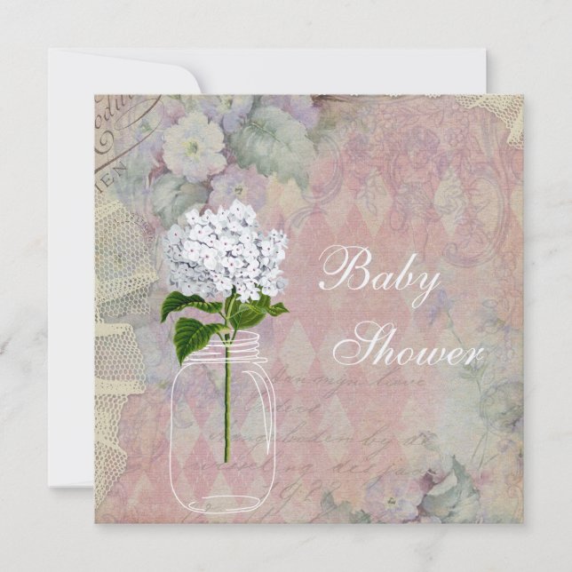 Shabby Chic Mason Jar & Hydrangea Baby Shower Invitation (Front)
