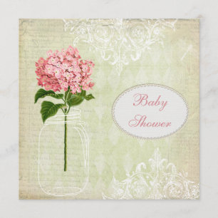 Shabby Chic Mason Jar & Hydrangea Baby Shower Invitation