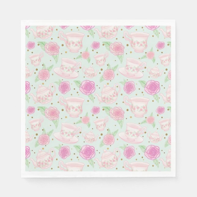 Shabby Chic Mint And Gold Tea Party Napkin (Front)