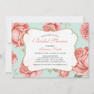 Shabby Chic Mint & Coral Bridal Shower Invitation