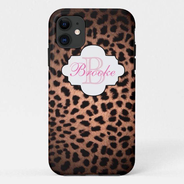 Shabby Chic Monogram Leopard Print Name Phone Case (Back)