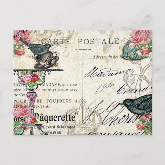 Shabby Chic Paris Bluebird Postcard (Front)