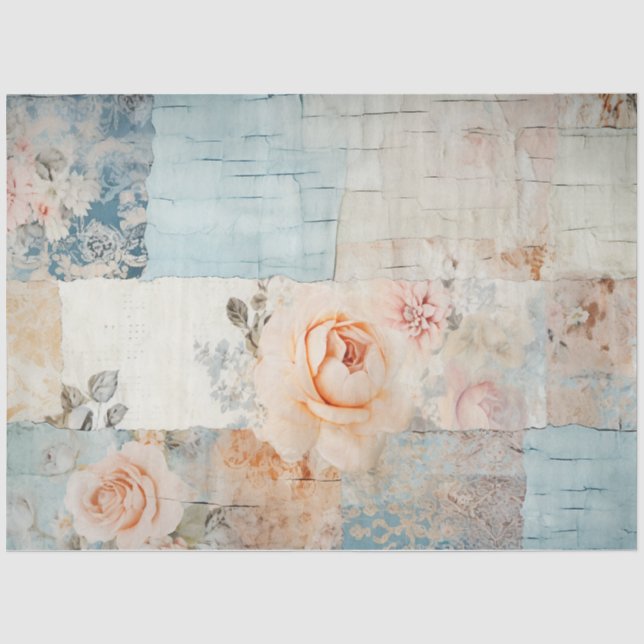 Shabby chic pastel blue and pink flowers tissue paper (Front)