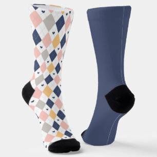 Shabby Chic Pastel Peach Argyle Odd Mismatch Socks