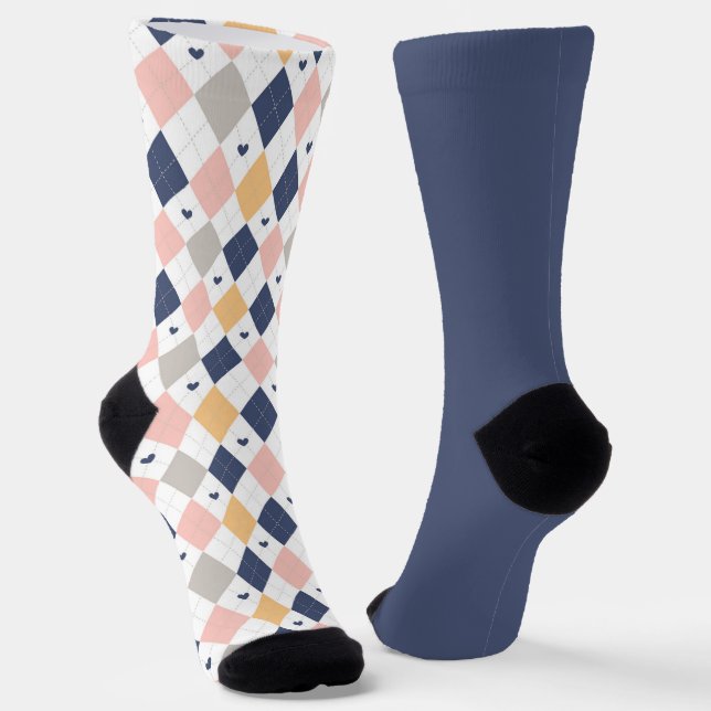 Shabby Chic Pastel Peach Argyle Odd Mismatch Socks (Angled)