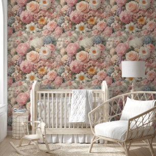 Shabby Chic Pastel Pink Floral Flowers Wallpaper