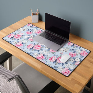 Shabby Chic Pastel Pink Roses Pattern Desk Mat