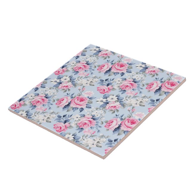 Shabby Chic Pastel Pink Roses Pattern Tile (Side)