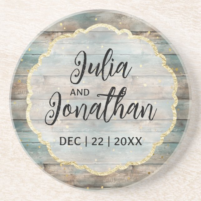 Shabby Chic Pastel Wood Wedding  Coaster (Front)