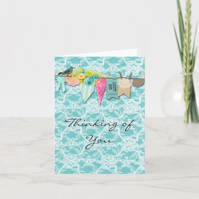 Shabby Chic Penser à vous Carte de voeux (Devant)