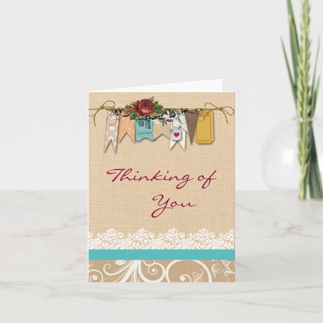 Shabby Chic Penser à vous Carte de voeux (Devant)