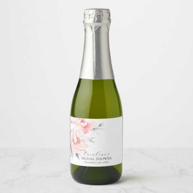 Shabby Chic Peonies Blush Pink BRIDAL SHOWER Sparkling Wine Label (Front)