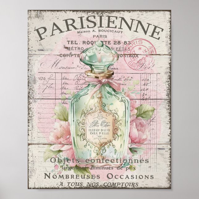 Shabby Chic Perfume Bottle French Script Poster (Front)