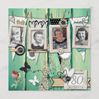 Shabby Chic Photo 80th Birthday Party Invitation