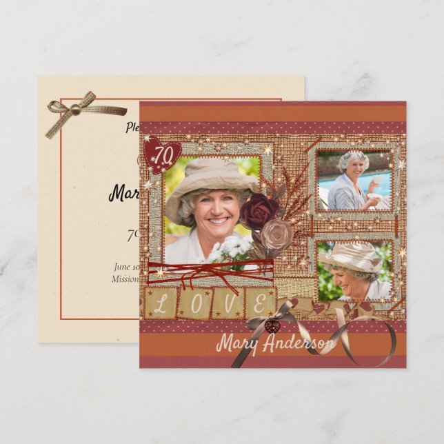 Shabby Chic Photo Anniversaire Fête Invitation (Devant / Derrière)