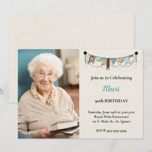 Shabby Chic Photo Invitation à la fête de 90e anni