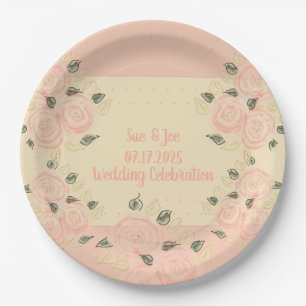 Shabby Chic Pink and Peach With Cream Paper Plate