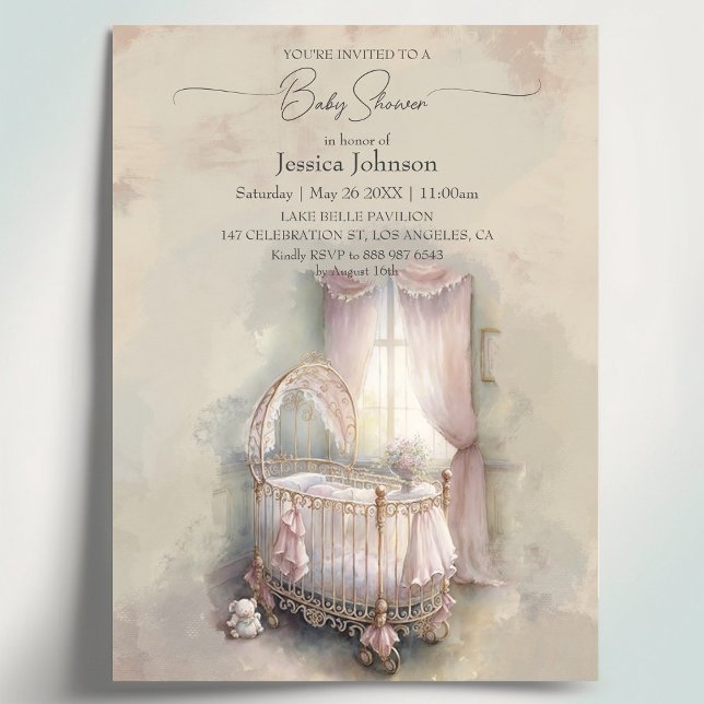 Shabby Chic pink baby cribBaby Shower Invitation (Creator Uploaded)