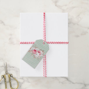 Shabby Chic Pink Bouquet Stripes Gift Tags