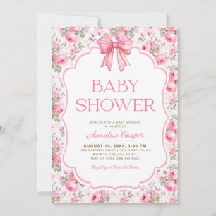 Shabby Chic Pink Bow Baby Shower Invitation