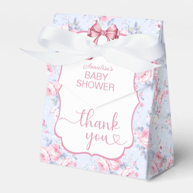 Shabby Chic Pink Bow Baby Shower Thank You Favor Box (Front Side)
