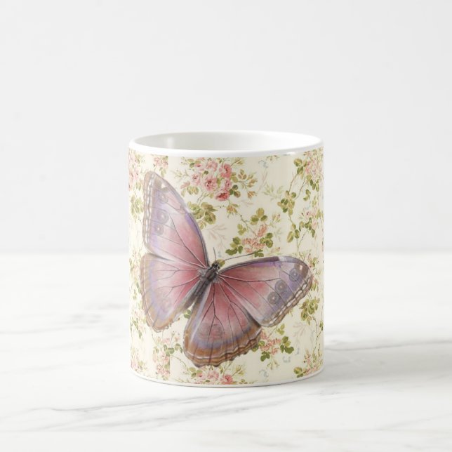 Shabby Chic Pink Butterfly Coffee Mug (Center)
