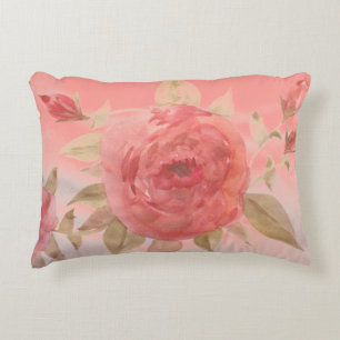 Shabby Chic Pink Coral Watercolour Accent Pillow