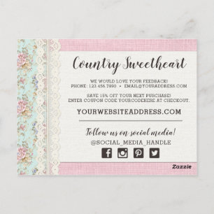 Shabby Chic Pink Floral Boutique Thank You Postcard