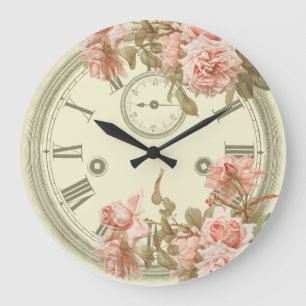Shabby Chic Pink Floral 'Epheera Large Clock