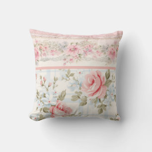 Shabby chic pink floral pattern throw pillow