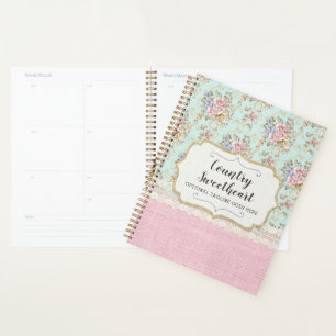 Shabby Chic Pink Floral Vintage Farmhouse Boutique Planner